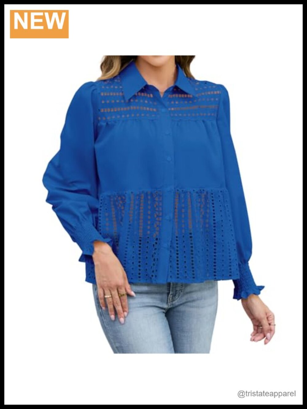 Women's Embroidered Ruffle Long Sleeve Button Up Blouse Fashion Casual Loose